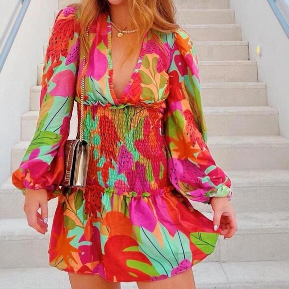 Farm Rio Dresses & Skirts - FARM Rio Sweet Forest Long Sleeve Mini Dress